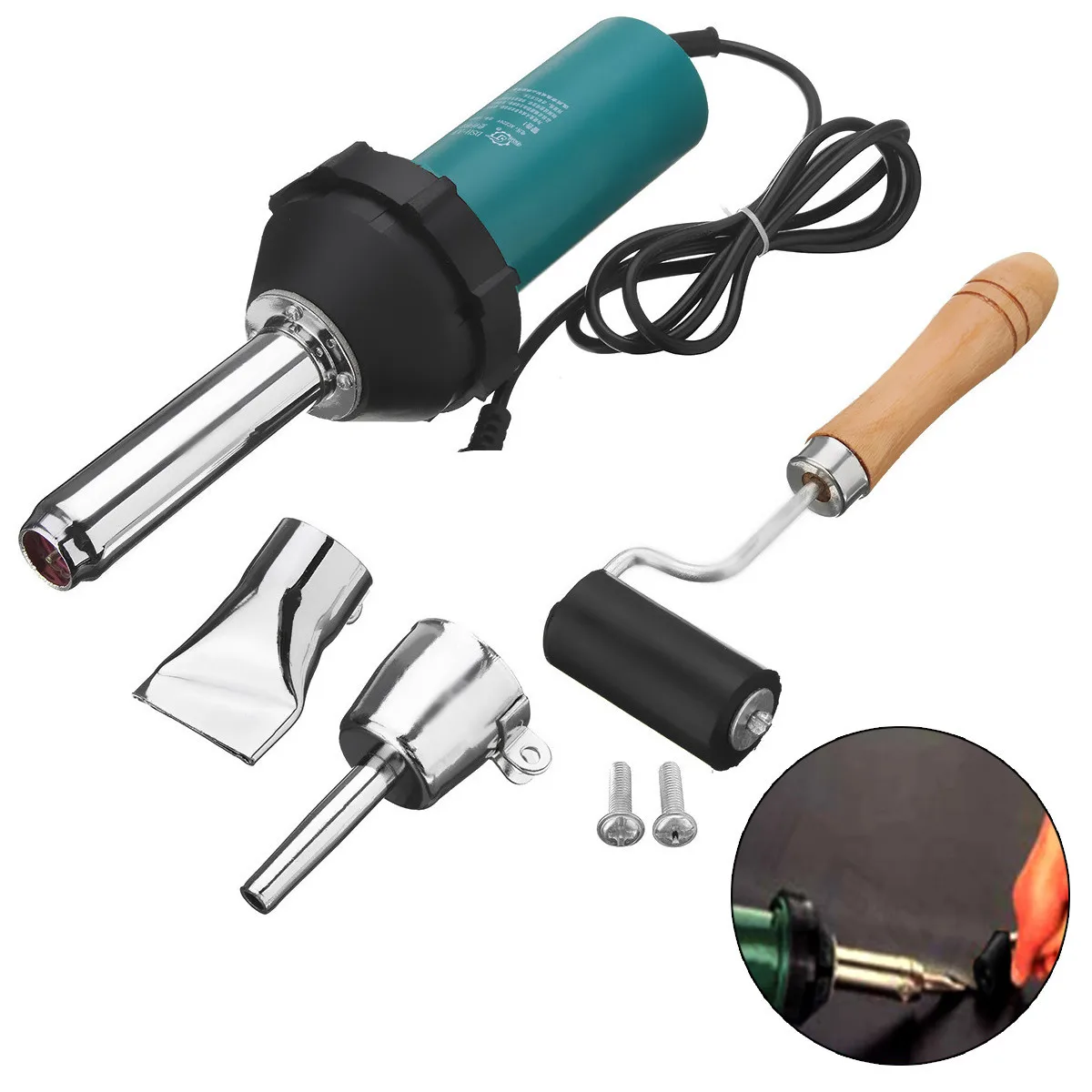 1080W 220V 50Hz Plastic Hot Air Welding Gun with Pencil Tip Nozzle &ampamp Flat Tip &ampamp Pressure Roller Heat Gun Kit for Wel