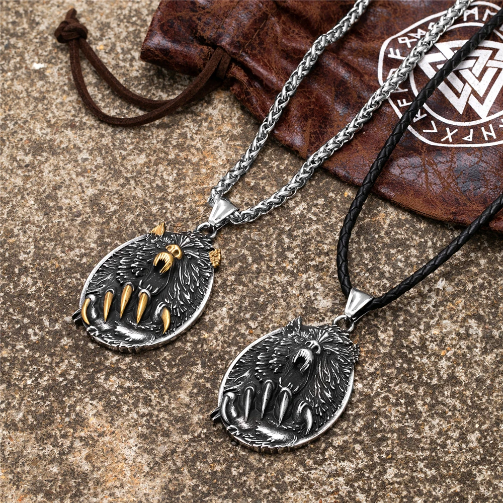 Viking Fenrir Wolfsklauen-Halskette, Odin, nordische Runen, goldfarben, Anhänger aus Edelstahl, Amulett, Retro, isländischer Schmuck, Geschenk für Männer. – Detail 11