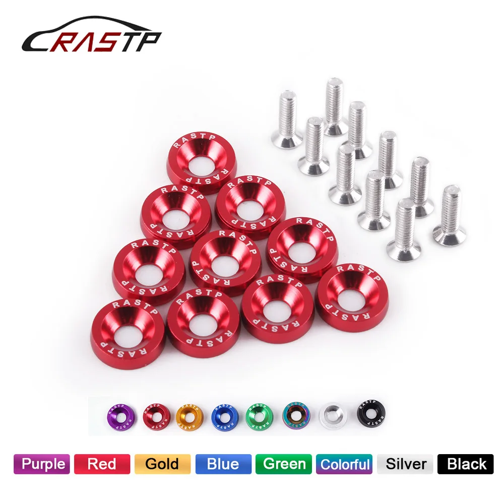 

RASTP-JDM Style 10pcs Fender Washers Aluminum Washers And M6 Bolt for Honda Civic Integra RSX EK EG DC Car Screws RS-QRF002-TP