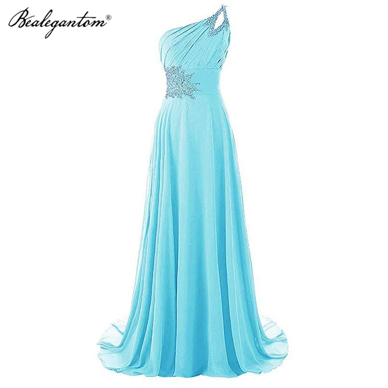 Bealegantom Elegante One Shoulder Chiffon Lange Gradiënt Prom Jurken Kralen Kanten Up Ombre Avondfeestjurken Gewaden De Soiree