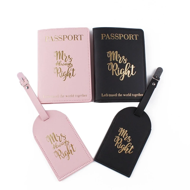 Portable Mr Mrs Passport Covers Luggage Tags Gift Set for Couples Honeymoon Travel Card Protector Wedding Bridal Shower Gifts