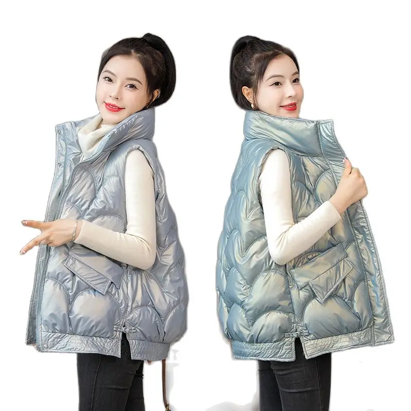 Embossed disposable bright padded jacket women's vest stand-up collar new fashion down vest