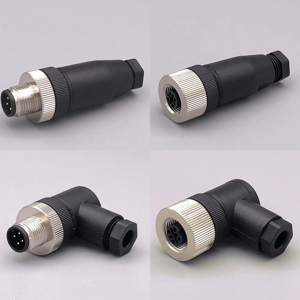 IP67 M12 Sensor Connector Waterproof Male&Female Plug Screw Threaded Coupling  3 4 5 8 12 Pin A Type Angle Electrical