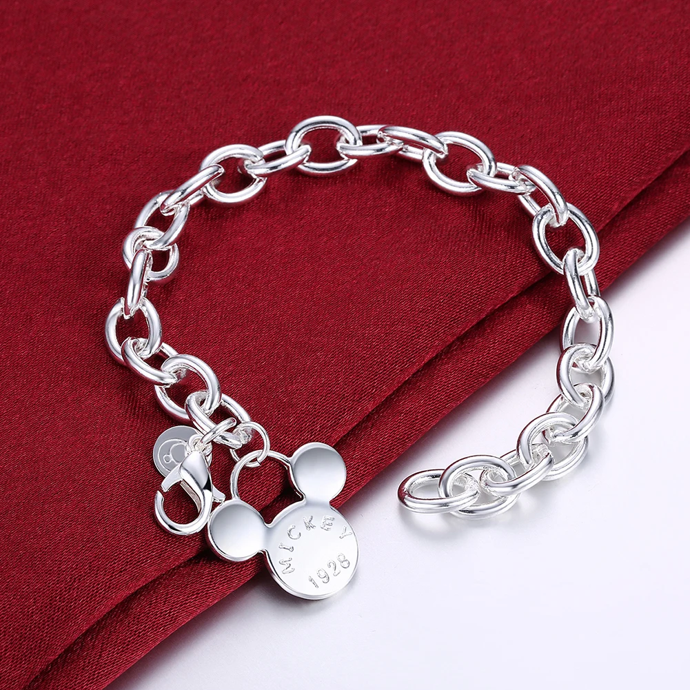 925 Sterling Silver Jewelry Sets Fashion Mickey Chain Bracelets Bangles Necklace For Woman Girl Wedding Engagment Gift