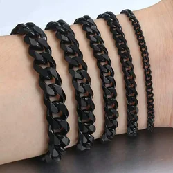 7/9/11/13mm Stainless Steel Six-Side Chain Black Color Men Women Bracelet Jewelry Couple's Gift Wholesale Drop Shipping