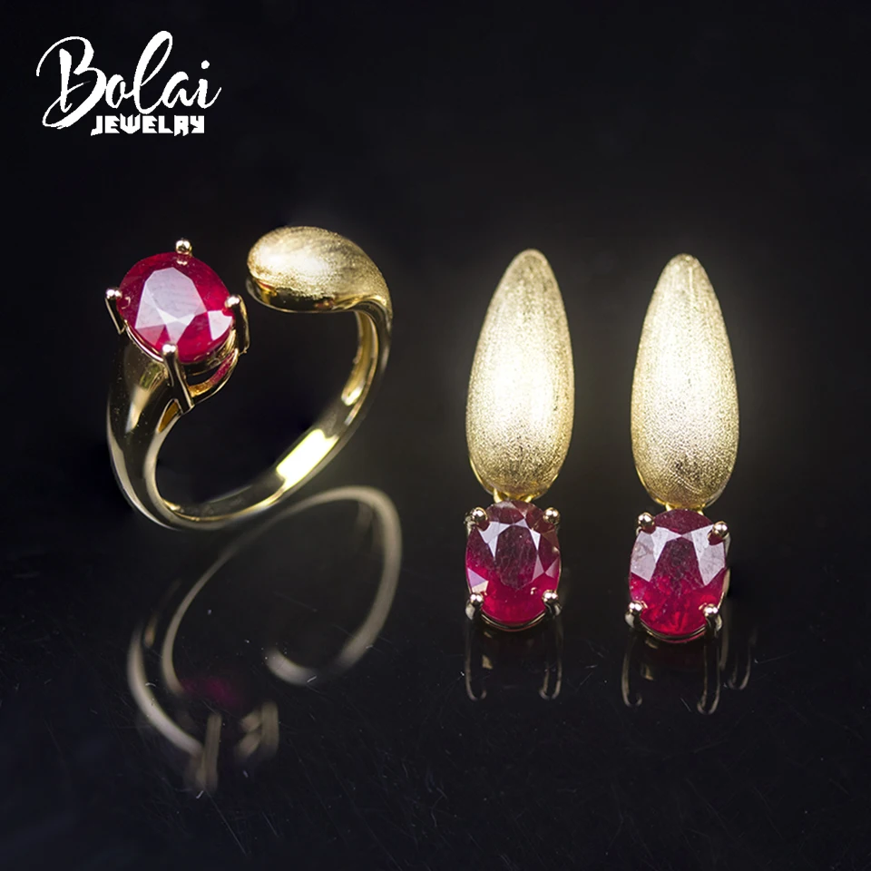 

Bolai 925 Sterling Silver Natural Ruby Jewelry Sets Kits Clasp Earrings Elegant Ring 8*6mm Gemstone for Woman FD73866958