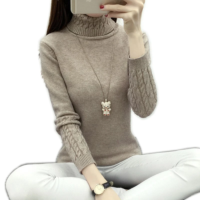 

Women Turtleneck Pullover Sweater New Hot women Autumn Winter Solid Basic Knitted Sweater Female Fashion Wild Knitwear Sweater