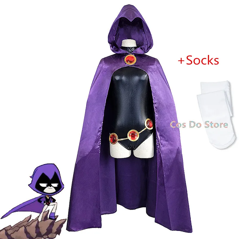 

Костюм для косплея Teen Titans Raven, плащ супергероя, комбинезоны Zentai, наборы для выступлений в стиле аниме на Хэллоуин