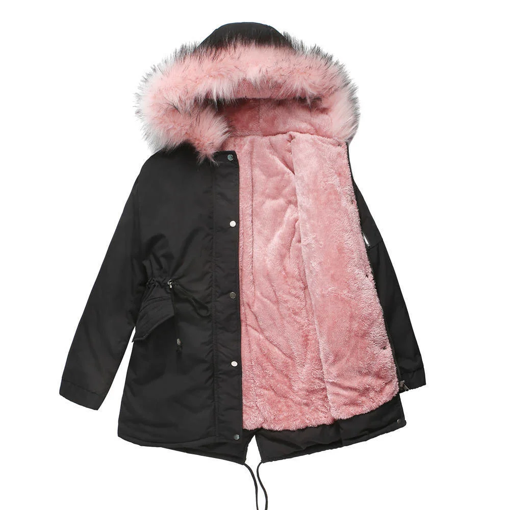 New Plus Size Winter Clothes Women's Hooded Faux Fur Jacket Thick Warm Plus Velvet Outwear 2024 Parkas Female Padded Coats