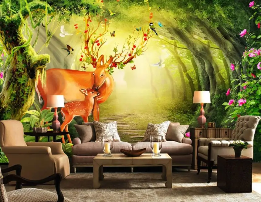 

Custom 3D Wallpaper Forest deer Wallpapers For Living Room Bedroom Mural Photo Wallpaper Sofa TV Background Wall Murals