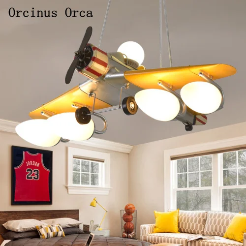 

American retro color iron airplane chandelier boy bedroom children's room lamp creative decoration fighter Chandelier