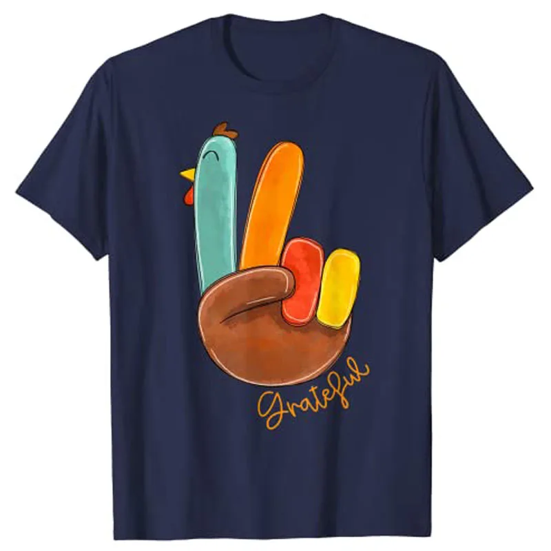 Peace Love Turkey Grateful Turkey Hand Sign Thanksgiving T-Shirt Graphic Tee Tops