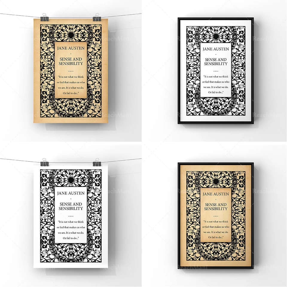 Sense and Sensibility Book Cover Art Poster Print | Jane Austen Book Title Page Wall Art | Classic Literary Decor  Unframed Prin