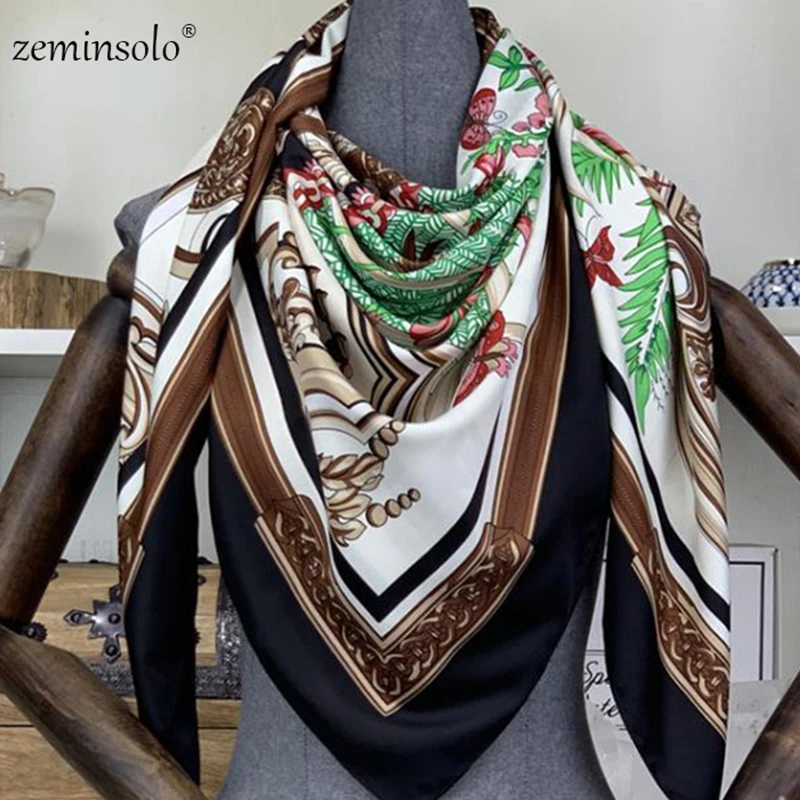 130*130cm Silk Square Scarf Women Scarves Printed Foulard Big Hijab Bandana Lady Neckerchief High Quality Silk Scarves Shawls