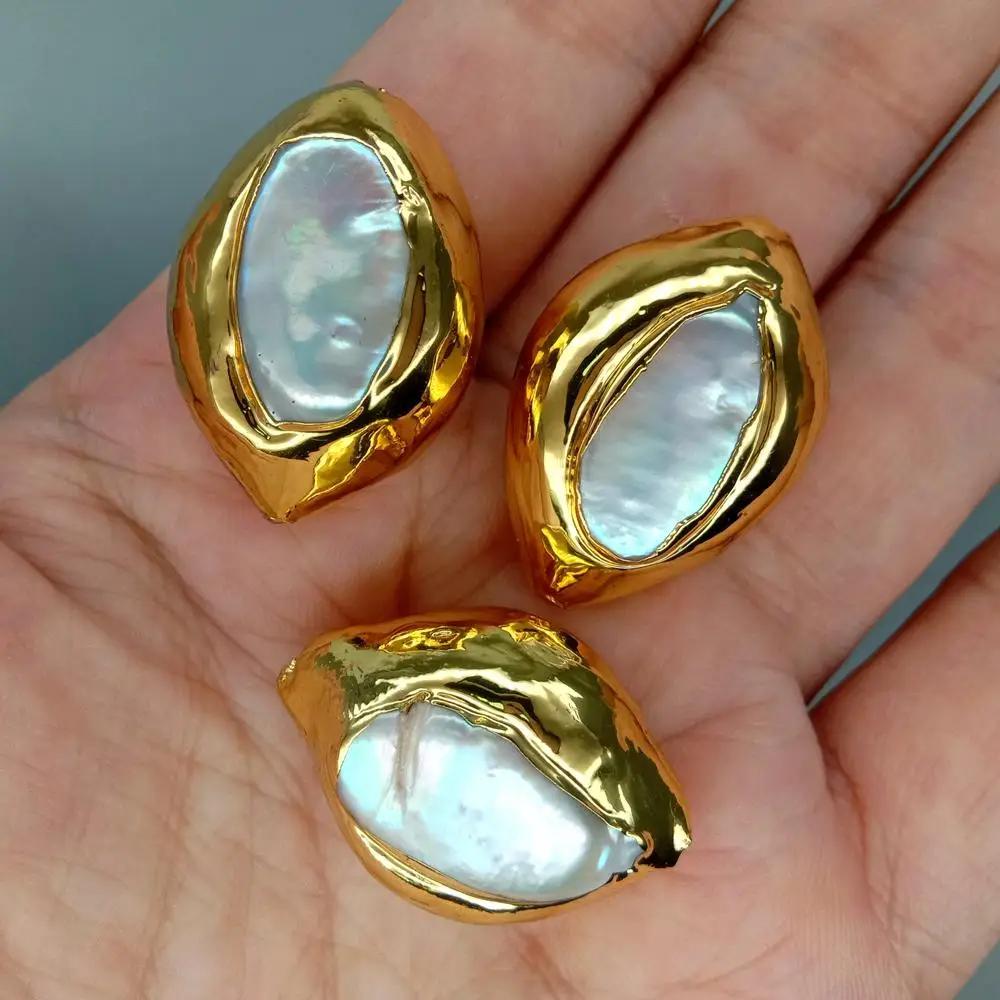 10 Pcs Cultured White Keshi Pearl Metal Plated Spacer Loose Bead Jewelry Finding