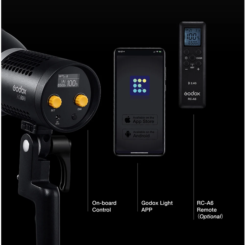 Godox ML60Bi Bi-color 60W portátil LED luz de vídeo CRI96 + 2800K-6500K modo silencioso suporte fonte de íon-lítio iluminação de preenchimento de fotos