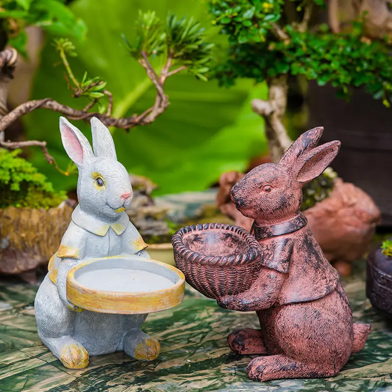 

Pastoral Resin Cute Rabbit Creative Flower Pot Ornaments Outdoor Garden Furnishing Crafts Courtyard Villa Figurines Decoration