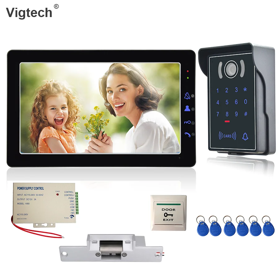 

1080P 9" Wired video intercom system with lock ring doorbell video doorphone IR night vision intercom device waterproof IDcard