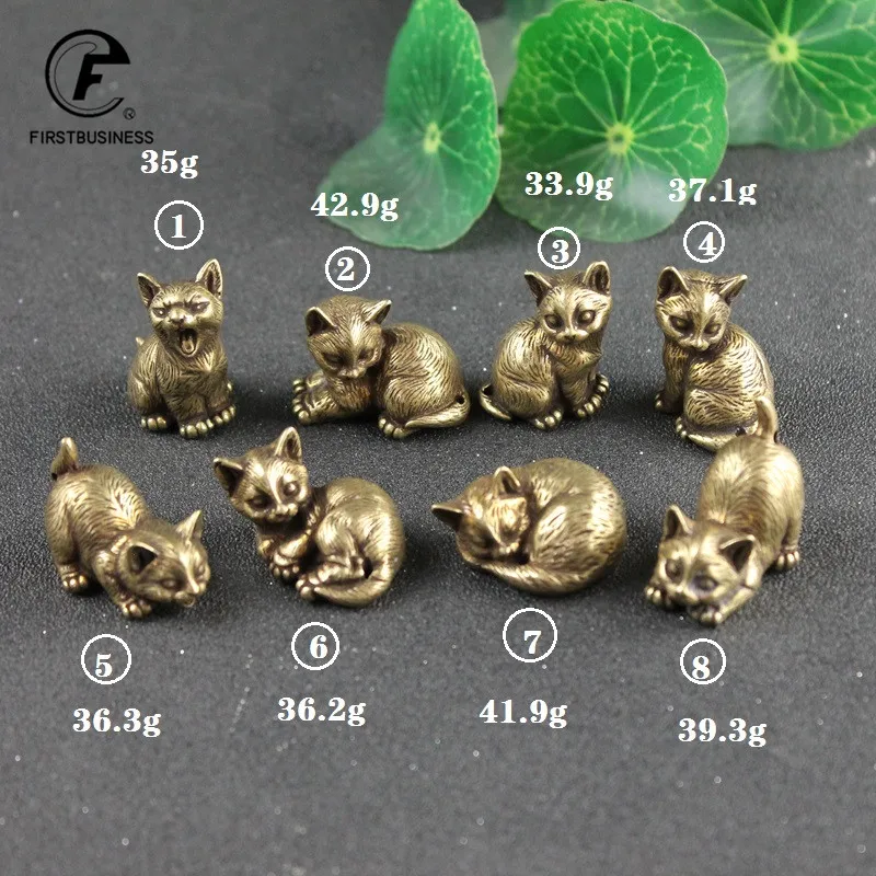 8 Style Classical Solid Decoration Small Animal Ornaments Copper Cute Cat Tea Pets Home Desktop Decors Accessories Keychains