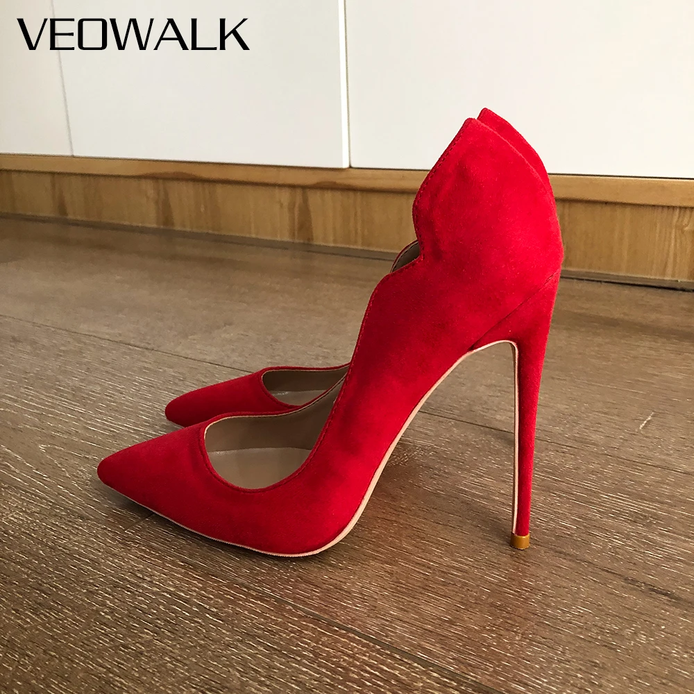 

Женские туфли-лодочки Veowalk, однотонные туфли-лодочки из искусственной замши, с острым носком, на высоком каблуке 12 см, свадебные туфли под платье