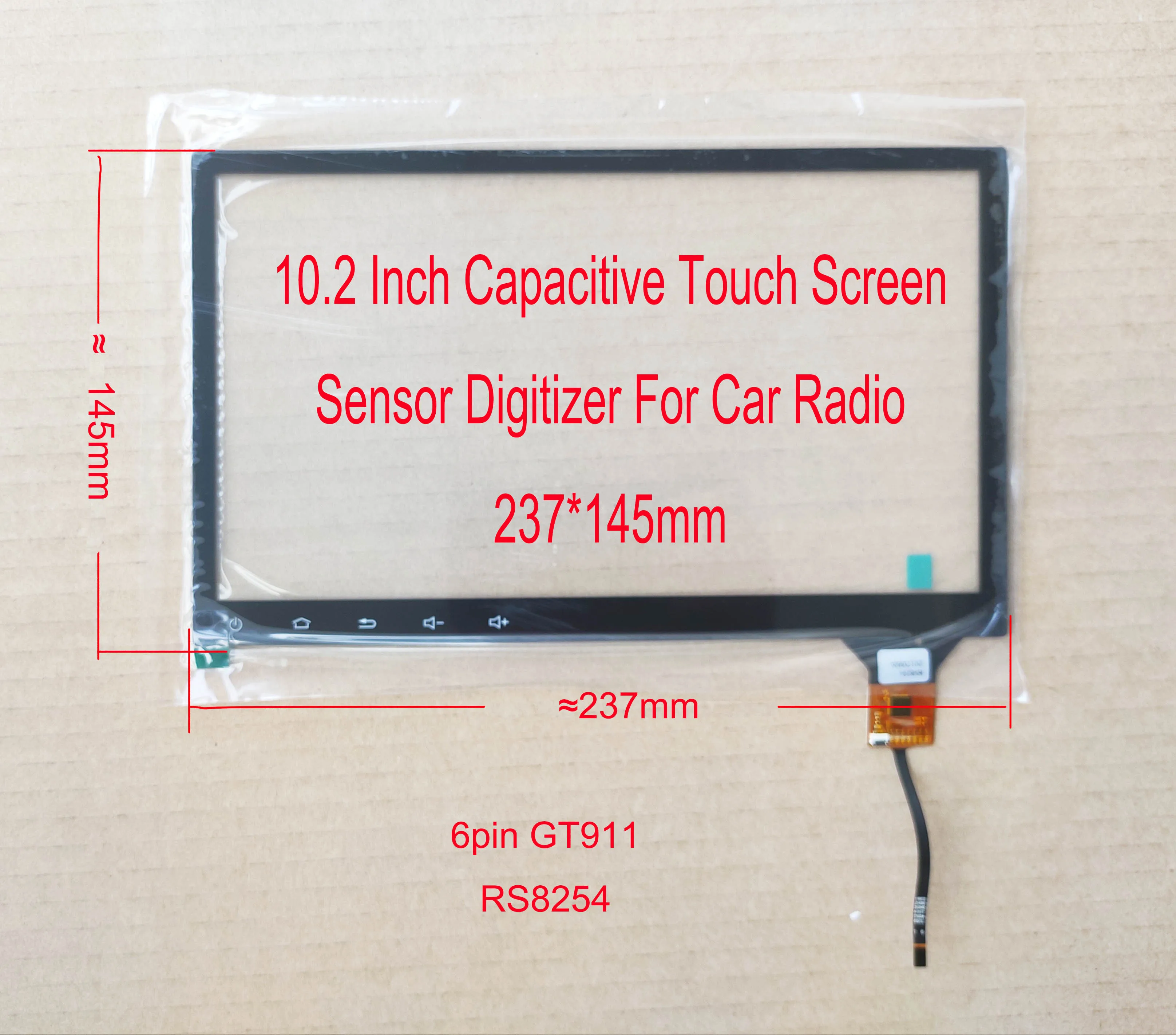 10.2 Inch Capacitive Touch Screen Digitizer Sensor   237*145mm Hyundai Citroen Toyota  GT911/GT928 6pin RS8254 JTS-206-101