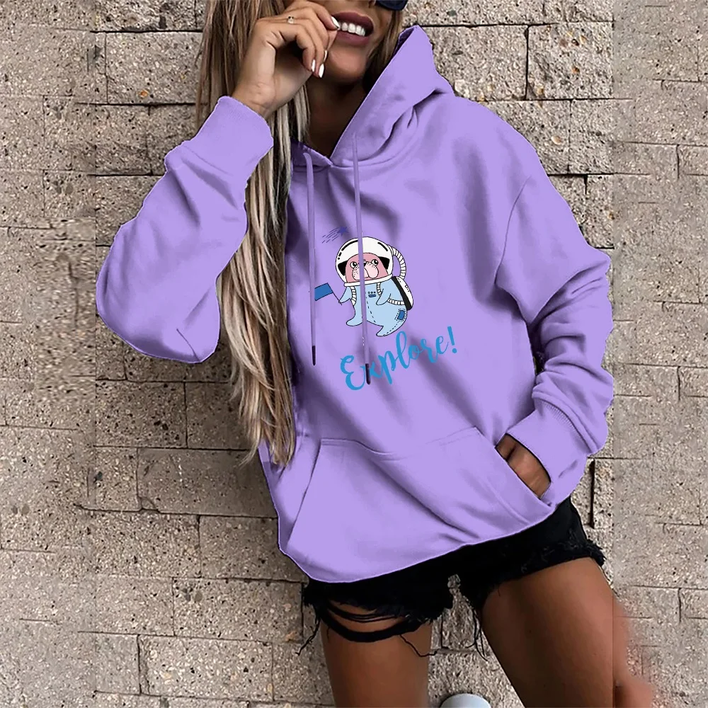 Harajuku solto hoodie feminino rua pulôver casual bonito impressão do cão oversized bolso hoodie topo moda feminina esportes pulôver