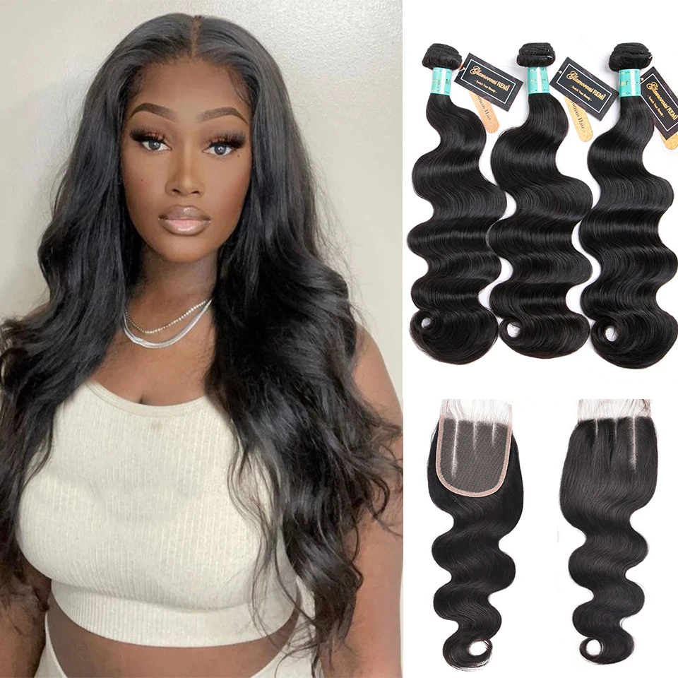 Malaysia Body Wave Bundles With Closure Natural Color Human Hair Bundles Extensions Body Wave Hair Bundles With 4x4 Lace Closure