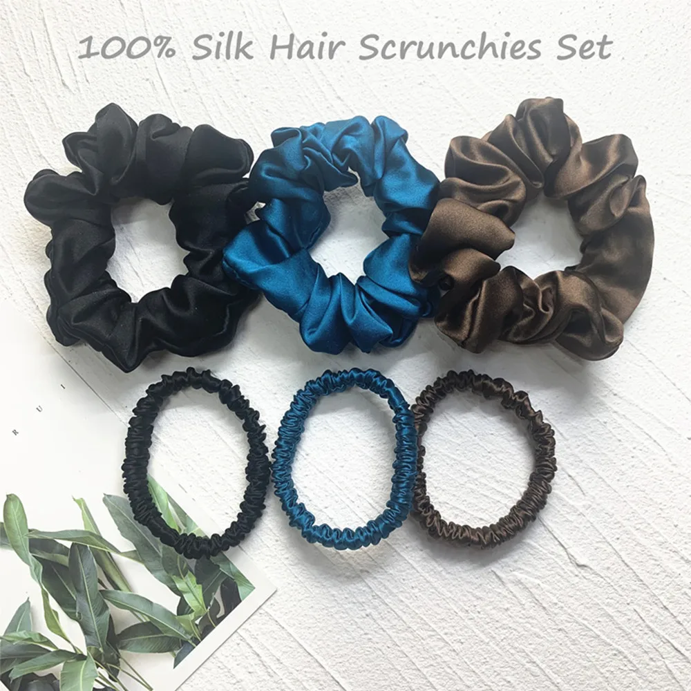 

100% Silk Hair Scrunchies Set Fashion Hair Ties Ponytail Holder for Women Girls Hair Accessories Width 3.5cm and 1cm