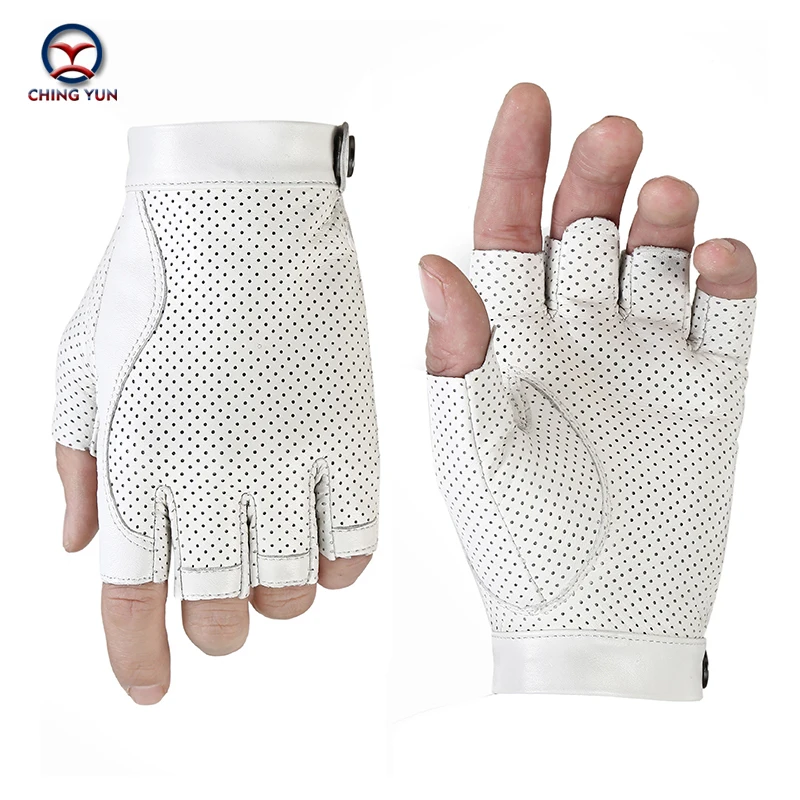 2021 Man High Quality Leather Gloves White sheepskin Fingerless Gloves Tactical Male Semi-finger Protective Ride Non-slip Mitts