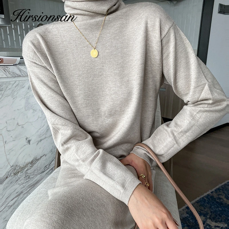 Hirsionsan Elegant Spring Autumn Bodycon Sweater Dress Women Soft Long Sleeve Solid Knit Dress Female 2023 New Clothing