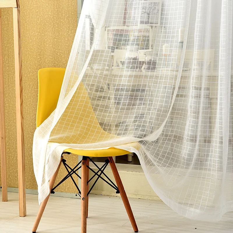 

Modern Classic Plaid Sheer Curtain For Living Room Bedroom White Voile Tulle Curtains Blinds Window Treatments Customized Drapes