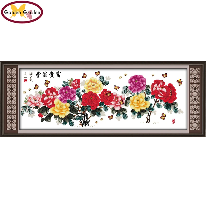 

GG Treasures Fill The Home Chinese Peony Painting Embroidery Needlework Sets Joy Sunday Stamped 14CT Cross Stitch for Home Decor