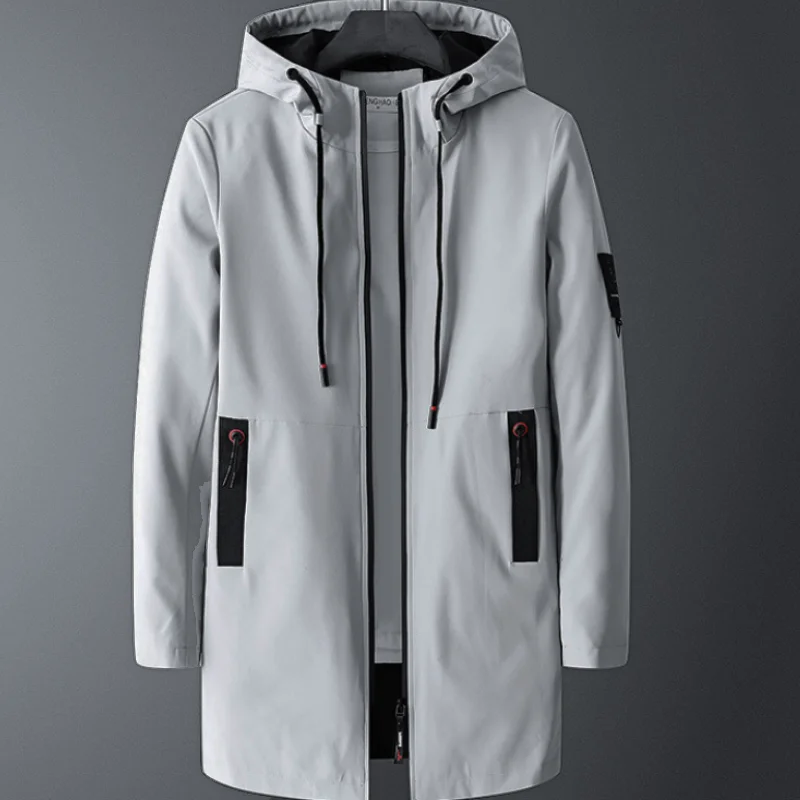 

Men's Windbreaker Jacket Spring Autumn Hoodies Trench Male Mid-Long Casual Jackets Men Coat Plus Size M-5XL Men Clothes MY495