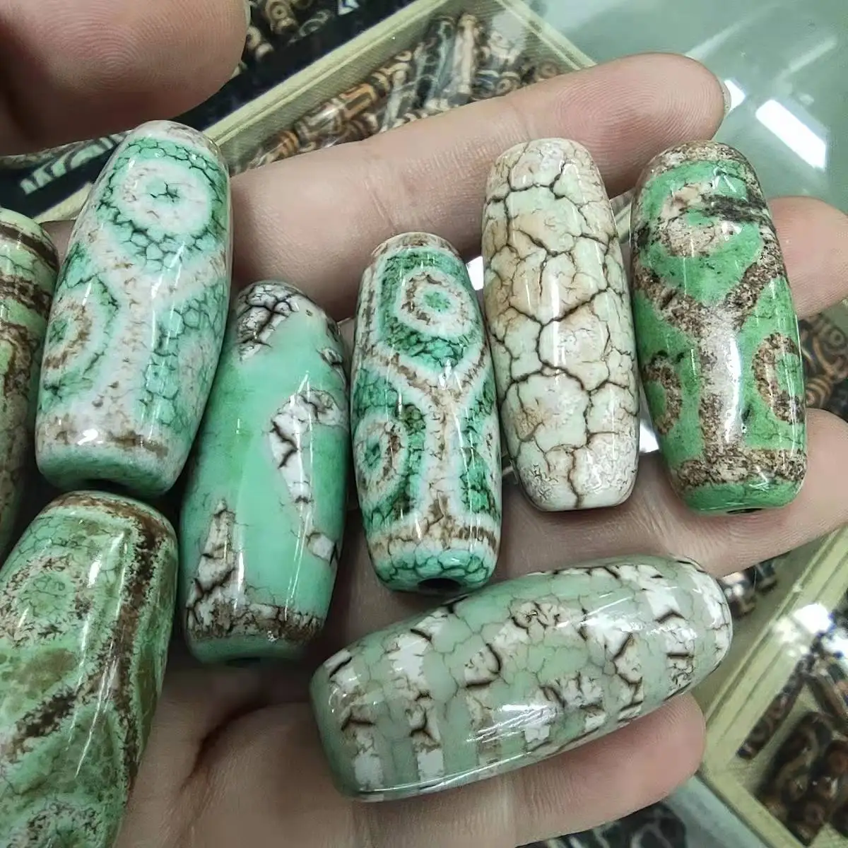 Any 1Pcs Rare Precious Natural Agate Dzi Loose Beads Green Cracked Old Weathered Man Woman Jewelry Accessories DIY Materials