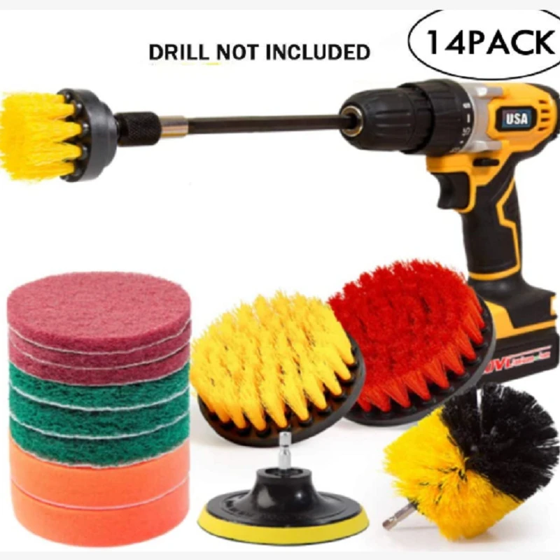 

14Pcs/Set Electric Drill Brush All Purpose Cleaner Scrubbing Brushes for Drill Bathroom Kitchen Surface Grout Tile Tub Shower