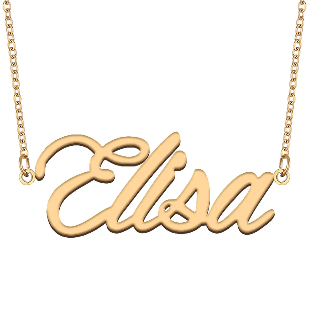 Elisa Name Necklace Personalized for Women Stainless Steel Gold plated Jewelry Nameplate Pendant Femme Mothers Girlfriend Gift