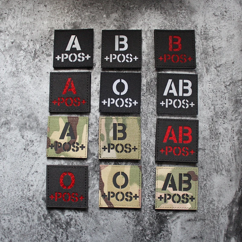 Blood Type IR Patch A+ B+ O+ AB+ POS Positive Fast Tactics Helmet Sticker Reflective Night Vision Reversed CP Badge Decoration