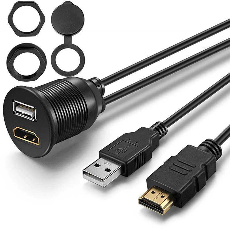 USB 3.0 & HDMI-Compatible Male to Female Dashboard Waterproof Embedded Installation Cable for Ships, Automobiles and Motorcycles