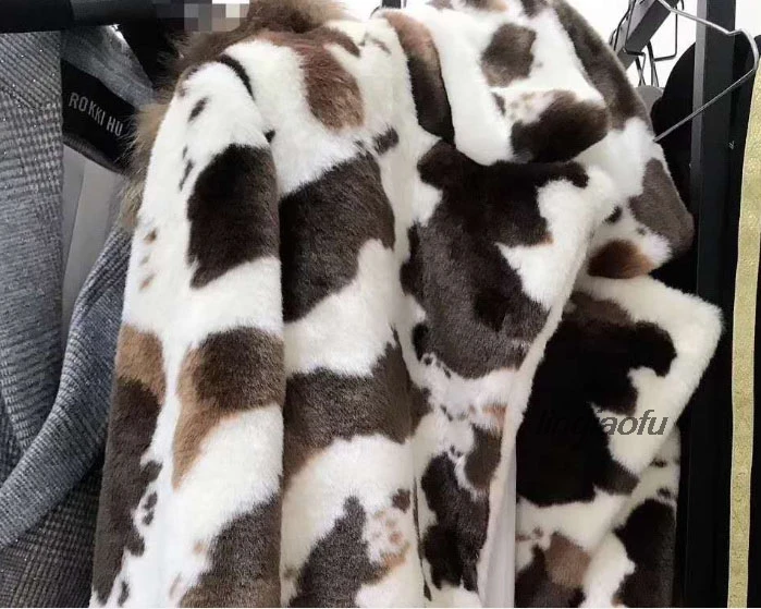 Rabbit fur jacquard leopard print cow black and white 2.0cm high coat plush fabric