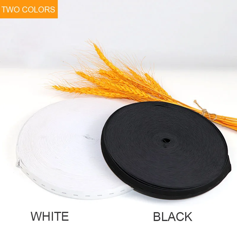 5 Meters 15/20/25MM Flat Elastic Band with Button Holes Elastic Band for DIY Garment Sewing Accessories White/Black Wire Webbing