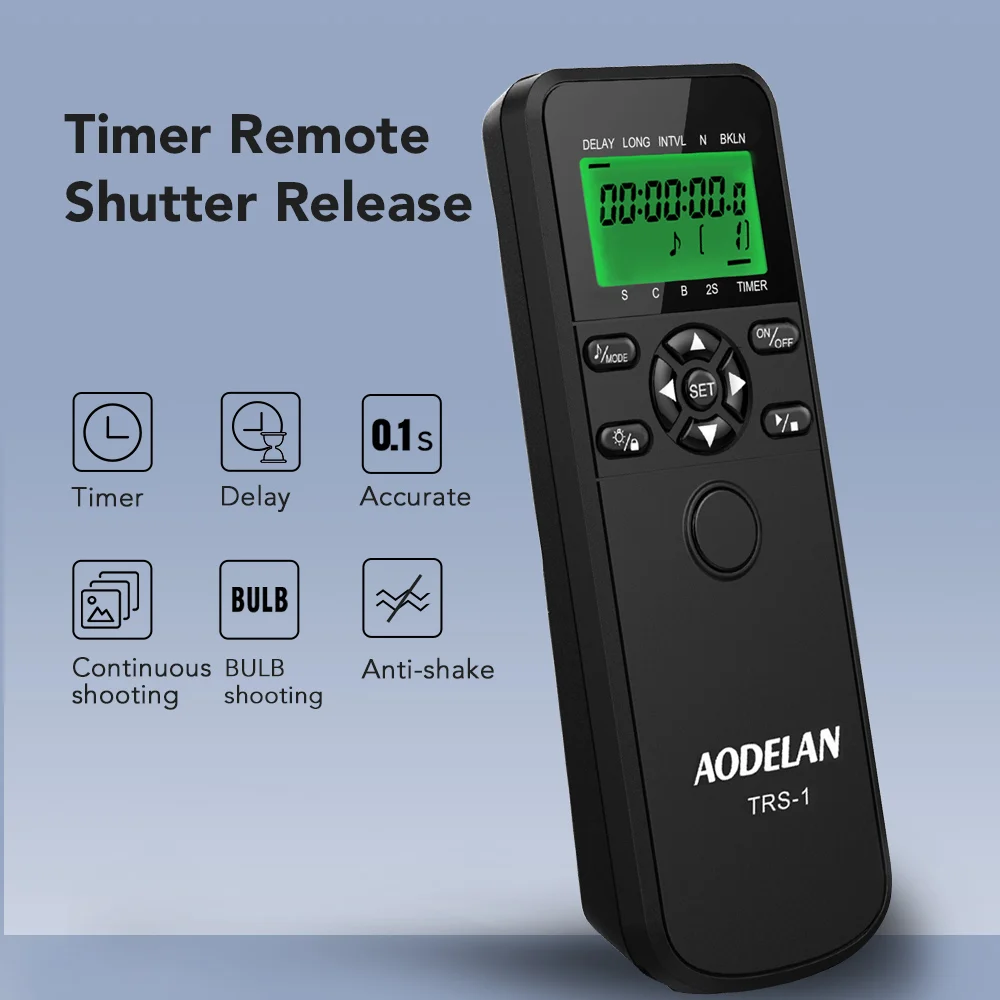 AODELAN TRS-1 Timer Remote Control Shutter Release For Canon Nikon Sony Panasonic Olympus Cameras Bulb shooting, Delay Timer