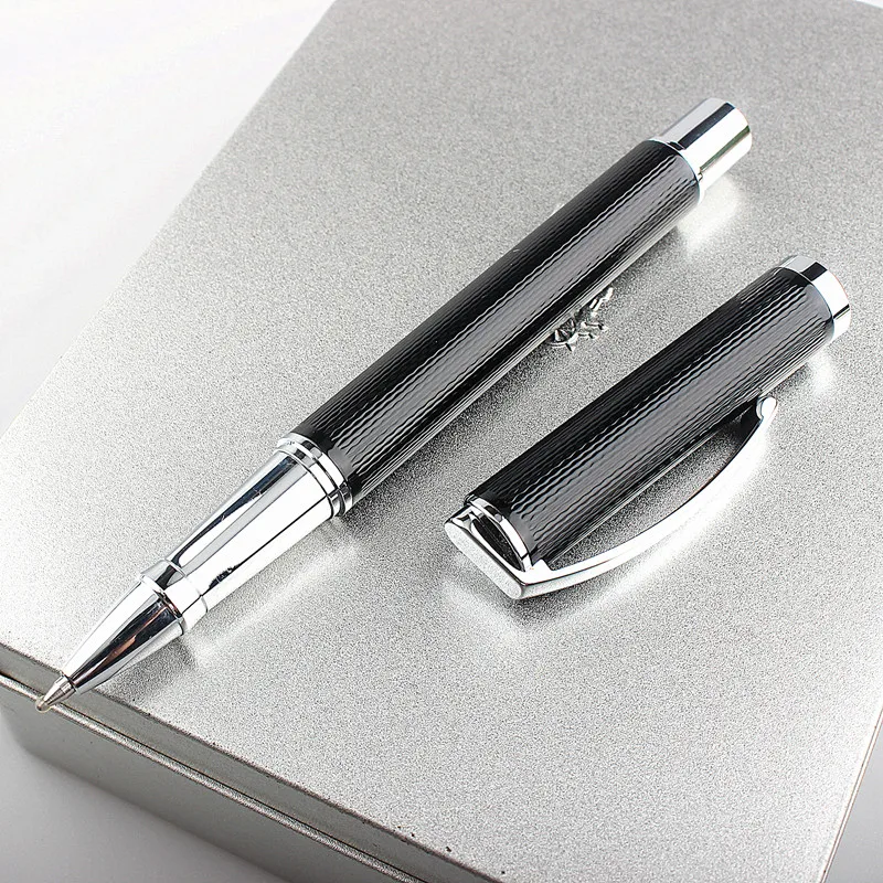 Qualidade de luxo metal preto cinza escritório negócios rollerball caneta 0.5mm nib prata clipe rollerball caneta material escolar escritório