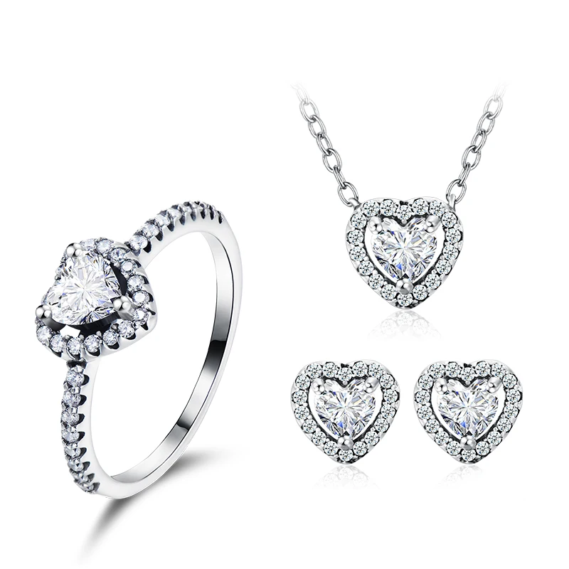Modian 925 Sterling Silver Heart Fashion Sets For Women Charm Earrings Luksusowe naszyjniki ślubne Biżuteria zaręczynowa — zdjęcie 2