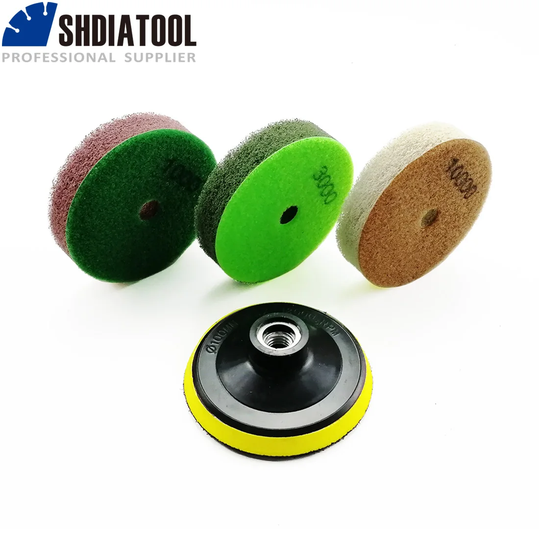 SHDIATOOL 3 قطعة/المجموعة/المجموعة 100 مللي متر الماس الإسفنج ألواح التلميع ضياء 4 بوصة الرملي القرص لتلميع ليونة الأحجار الرخام الحجر الرملي