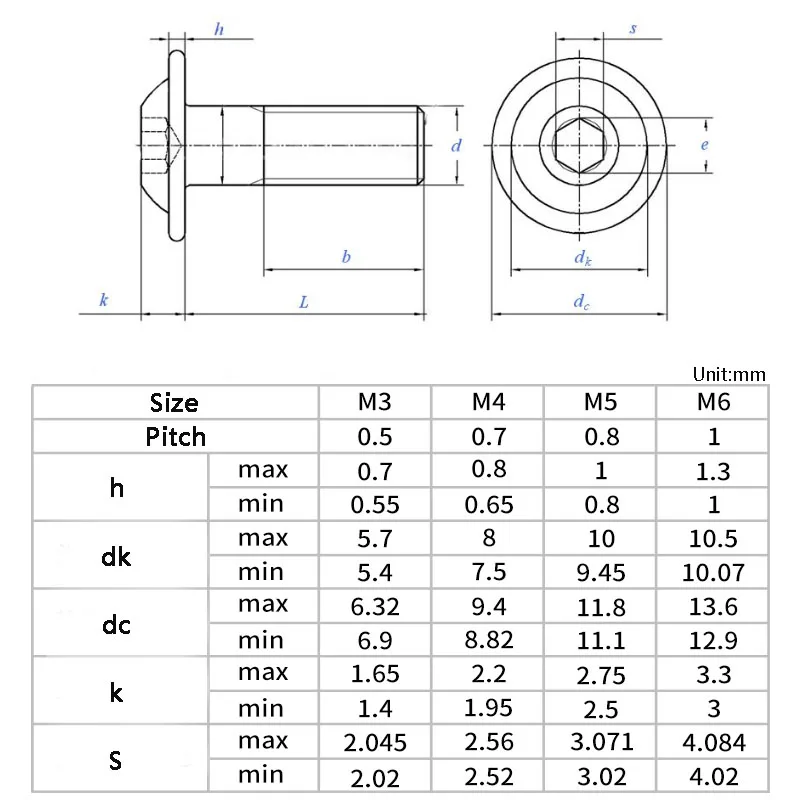 M2 M2,5 M3 M4 M5 M6 M8 304 Edelstahl Innensechskant-Halbrundkopfschrauben mit Unterlegscheibe Kragenbolzen ISO7380.2 – Detail 1