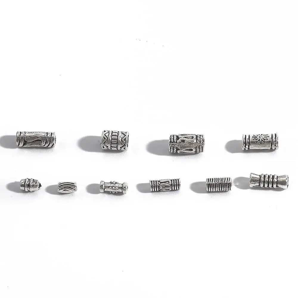 50/100pcs 5-12mm Antique Silver Plated Tone Column Tube Spacer Metal Beads For Bracelet Necklace Jewelry Making DIY Findings