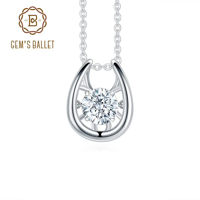 GEM'S BALLET Love 925 Sterling Silver Jewelry Necklaces Women For Wedding 1Ct Twinkle Moissanite Diamond Pendant