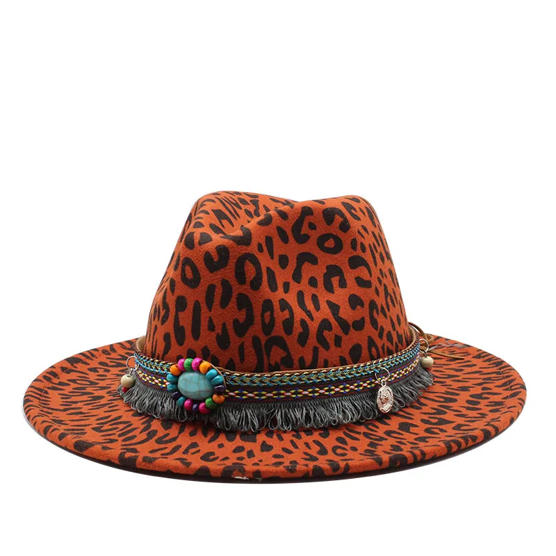 

2020 new winter Fashion Leopard Printing Jazz Fedoras Men Women Vintage Trilby Cap Leisure Big Brim Felt Panama Hat