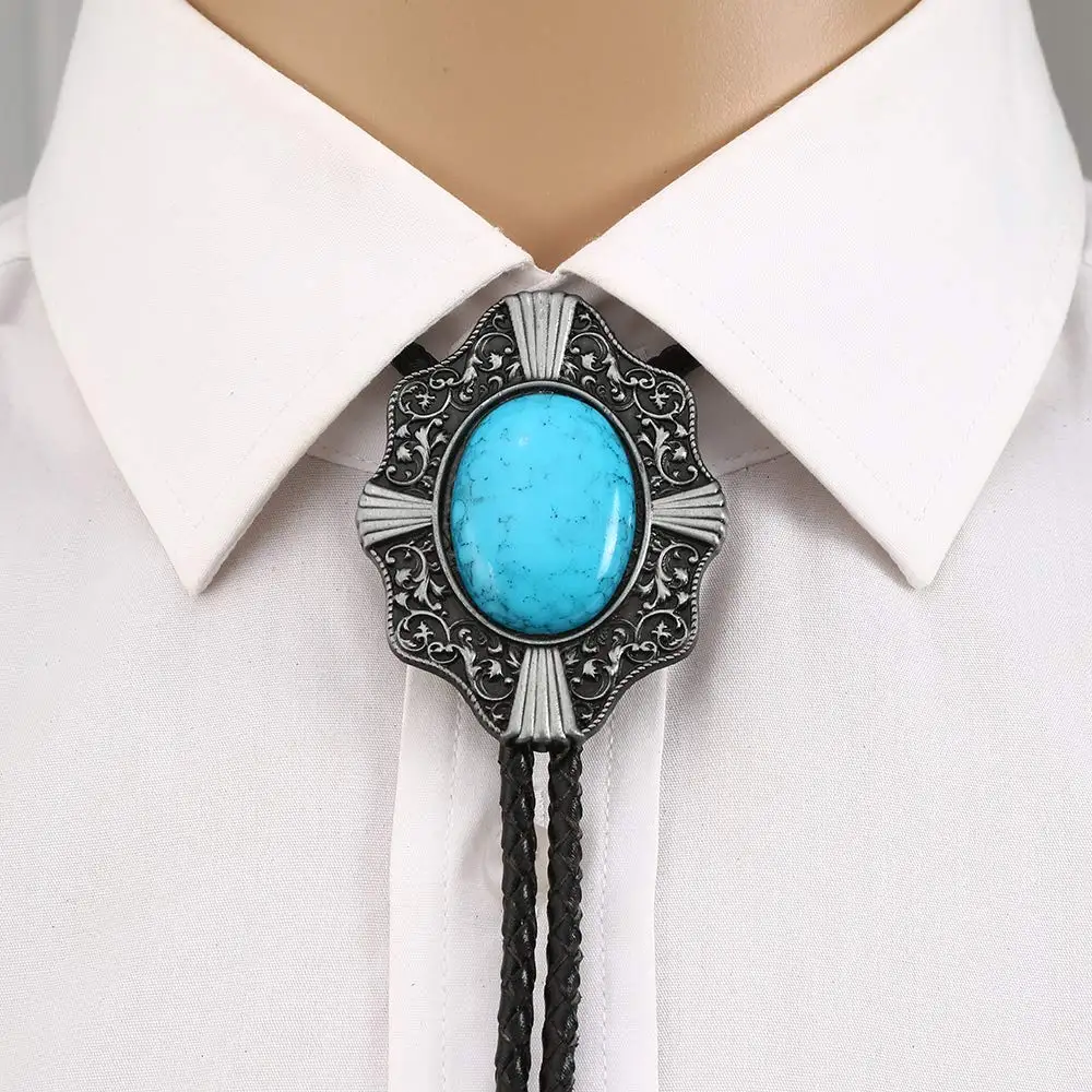 

Blue turquoise bolo tie for man handmakde Indian cowboy western cowgirl zinc alloy necktie