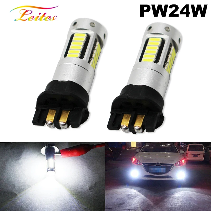 

Ксеноновые белые светодиодные лампы PW24W PWY24W для указателей поворота Audi BMW Volkswagen или дневных ходовых огней, Белый/янтарный, 2 шт.
